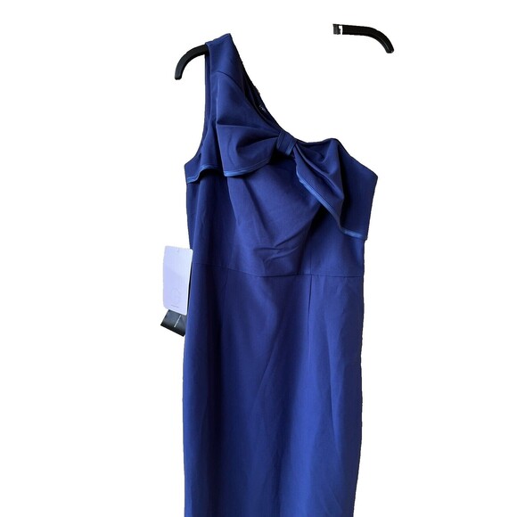 JS Collections women Lilah Bow One Shoulder Long Mermaid Gown size 6 Navy Crepe - Picture 5 of 13